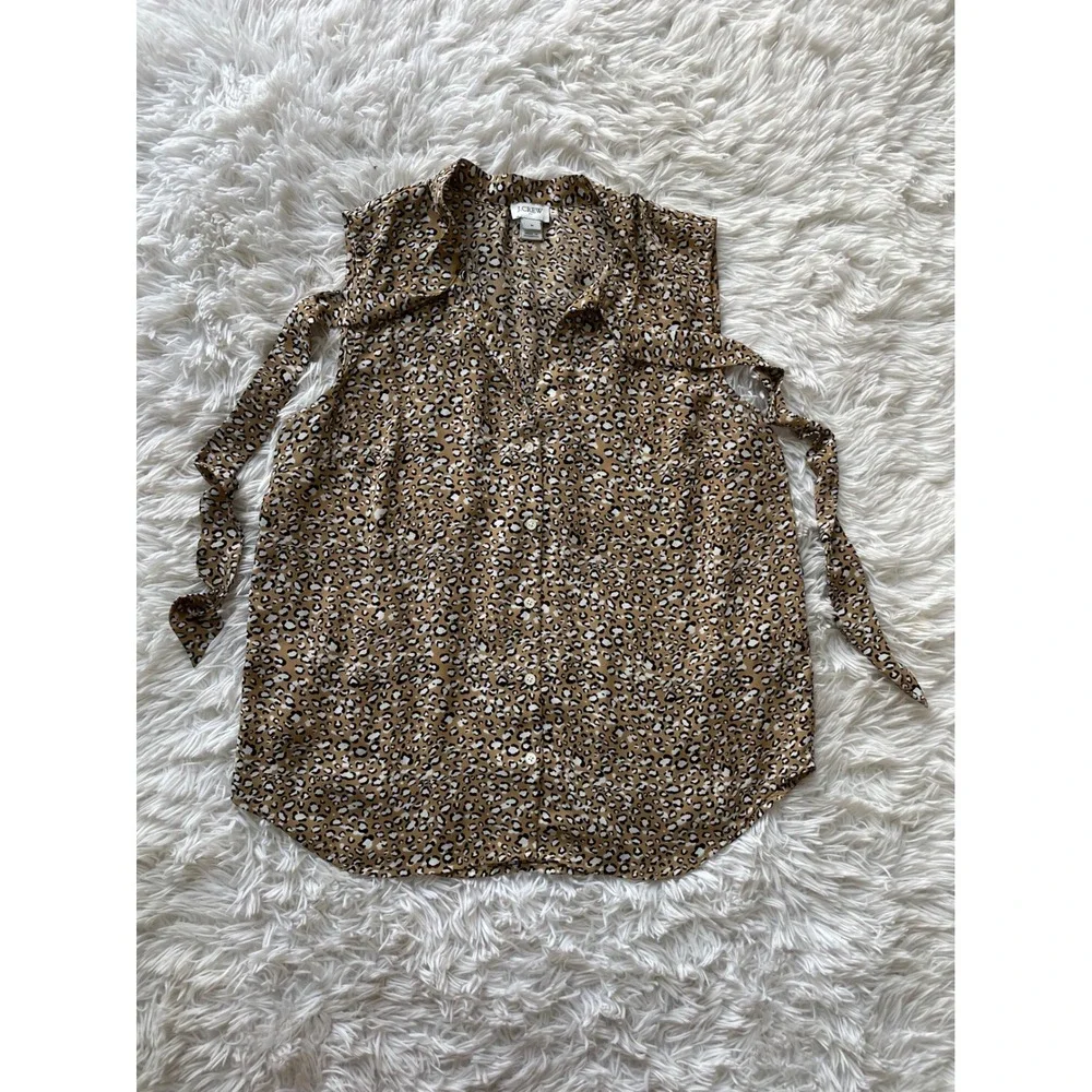 J.Crew Sleeveless Tie Neck Leopard Print Blouse Top